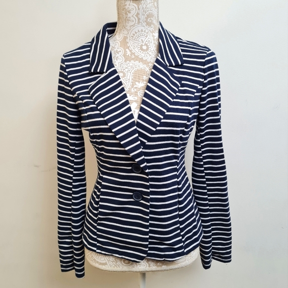 Forever 21 Navy White Stripes Blazer Jacket Women's Size M - Picture 2 of 16